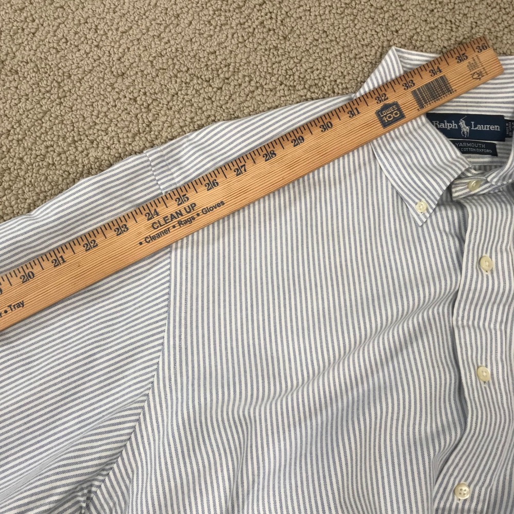 Ralph Lauren Yarmouth 16 34 Blue White Striped Oxford Button Down Shirt Pony - Picture 7 of 7